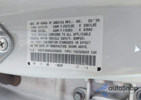 2009 Honda Accord 3.5 Ex-L from USA, damaged, VIN 1HGCP36889A035840